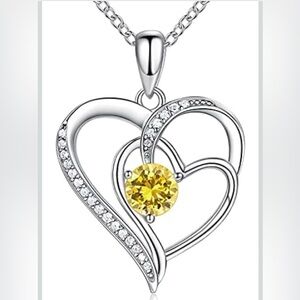 OR Old Rubin Gold November Birthstone 925 Sterling Silver Double Heart Necklace